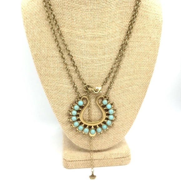!!soLD!! PREMIERE DESIGNS LOTUS NECKLACE TURQUOISE BRASS GOLD TONE - Picture 7 of 13